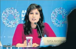  ?? BLOOMBERG/FILE ?? ■
IMF chief economist Gita Gopinath said growth in India slowed sharply owing to stress in the nonbanking financial sector and weak rural income growth.