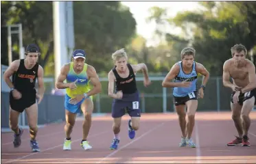  ?? COURTESY PHOTO ?? Jeremy Kain, center, of Scotts Valley, bolts away at the start of a one-mile race in July during an event in Los Gatos. Kain set an unofficial record time for the mile for 12-yearold boys at 4 minutes, 36.8 seconds.