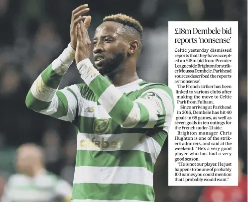  ?? PICTURE: CRAIG WILLIAMSON/SNS ?? 0 Moussa Dembele salutes supporters after Celtic’s 3-0 win over Aberdeen on Saturday.