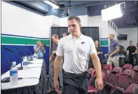  ?? CP PHOTO ?? Vancouver Canucks’ Bo Horvat arrives for a news conference ahead of the opening of the NHL hockey team’s training camp, in Vancouver on Tuesday. Travis Green’s initial up-close look at Horvat came in his first few months as a head coach. Green, then in...