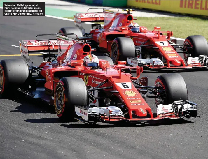  ??  ?? Sebastian Vettel (gauche) et Kimi Räikkönen (droite) s’élanceront premier et deuxième au Grand Prix de Hongrie. PHOTO AFP