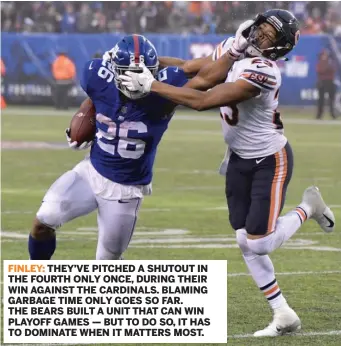  ?? AP ?? Cornerback Kyle Fuller, battling Giants running back Saquon Barkley, is having a Pro-Bowl caliber season.