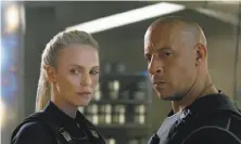  ?? Universal Pictures ?? Charlize Theron and Vin Diesel in “The Fate of the Furious.”