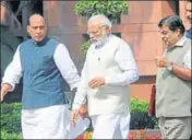  ?? HT FILE ?? PM Narendra Modi with his cabinet colleagues Rajnath Singh and Nitin Gadkari in New Delhi,
