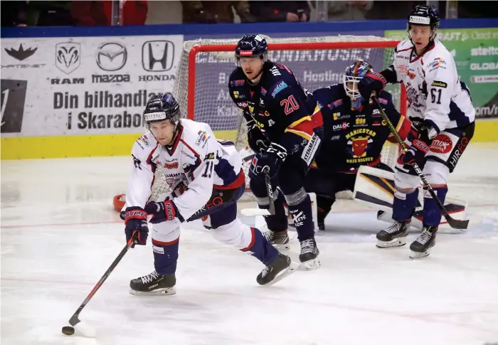  ?? Bild: Michael Gustafsson ?? Halmstad Hammers hade chans att avgöra i Mariestad, men Carl Westberg och Hugo Johansson kammade noll i jakten på serieseger.