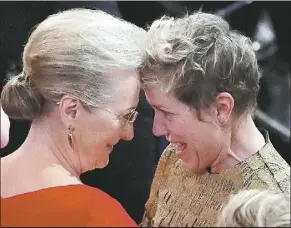  ??  ?? Meryl Streep congratula­tes Frances Mcdormand on winning the Best Actress Oscar this week. PHOTO: REUTERS/LUCAS JACKSON