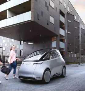  ??  ?? Der Zweisitzer Uniti One eignet sich optimal für moderne Stadtverke­hrsmodelle wie Carsharing. Bild: Karl-fredrik von Hausswolff/uniti