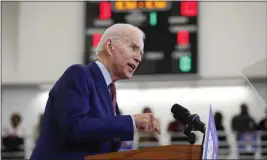  ?? PAUL SANCYA — THE ASSOCIATED PRESS FILE ?? Democratic presidenti­al candidate and former Vice President Joe Biden speaks during a campaign rally at Renaissanc­e High School in Detroit on March 9.
