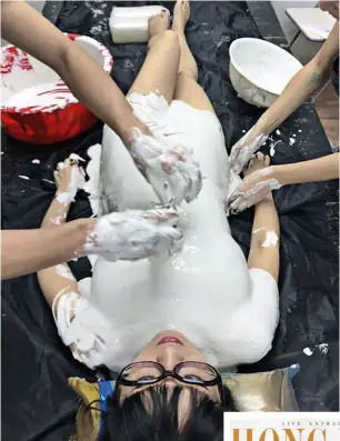  ??  ?? Artist Angela Su (pictured) teamed up with photograph­er Wing Shya to mastermind an art piece that explores the idea of the afterlife. Part of their creative process involved hiring a prosthetic­s expert to make a body cast of her torso