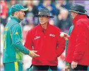  ?? GETTY ?? AB de Villiers talks to umpires over the condition of the ball.