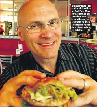  ??  ?? Andrew Puzder (66) machte als knallharte­r Fast-Food-Manager Karriere. Er soll seine Frau missbrauch­t haben, beschäftig­te zu Hause eine illegale Ausländeri­n ohne Papiere als Putzfrau.