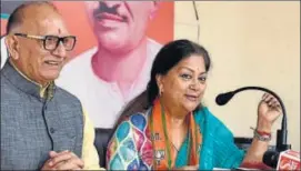  ?? HT PHOTO ?? Chief minister Vasundhara Raje speaks to the media at BJP office on Sunday.