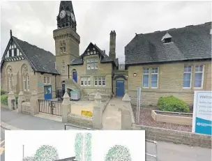  ??  ?? Above, the old Birkby and Fartown Library and, left, an artist’s impression of how the new library will look