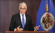  ?? (AP/Mark J. Terrill) ?? Los Angeles County District Attorney George Gascon speaks Wednesday during a news conference to announce charges against Carlos Medina accused of murdering Auxiliary Bishop David O’Connell in Los Angeles.