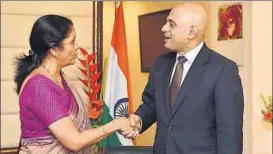  ?? PTI ?? Commerce minister Nirmla Sitharaman (left) with UK business secretary Sajid Javid during a meeting in New Delhi on Friday. India and the UK are evaluating the possibilit­y of a Free Trade Agreement, Sitharaman said after the meeting