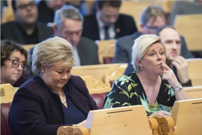  ?? TERJE BENDIKSBY / NTB SCANPIX ?? Statsminis­ter Erna Solberg og finansmini­ster Siv Jensen har ansvaret for pengepolit­ikken.