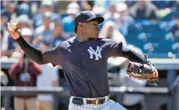  ?? CHRIS O’MEARA/AP ?? Yankees pitcher Luis Severino delivers to the Tigers during the first inning of a spring training game Tuesday in Tampa, Florida.