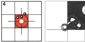  ??  ?? FROM LEFT TO
RIGHT: Two shots fired at 500m using Federal Fusion ammo; a three shot group using 140gr Federal Fusion ammo printed into 17.3mm centre-to-centre (c-c) at 100m; Remington Core-lokt ammo printed into 10.74mm c-c.