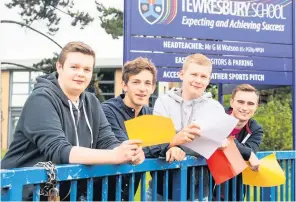  ??  ?? caption Natasha Sztymiak, Carys Gatter, Megan Neil and Louise Ancell at Tewkesbury School with, left, Greg Mayo, Alex Teague, Olly Dare, Alex Winterbott­om Pictures: Jack Boskett