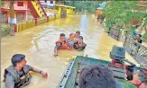  ?? ANI ?? Army personnel conduct a rescue operation in flood-affected areas of Silchar in Assam on Saturday.