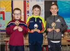  ??  ?? Gavin O’Brien, Dylan Buckley and Ronan Sheridan with their trophies at the Community Games awards.