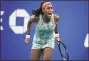  ?? Charles Krupa / Associated Press ?? Coco Gauff celebrates after defeating Timea Babos, of Hungary, during the second round of the U.S. Open on Thursday in New York.