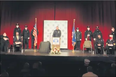  ?? SCREENSHOT PHOTO ?? The city of Cohoes added three new police officers and promoted two firefighte­rs Wednesday morning at Cohoes Music Hall.