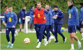  ?? Photograph: Zac Goodwin/PA ?? Harry Kane (centre) will be presented with an award after becoming England’s record goalscorer ahead of kick-off against Ukraine.