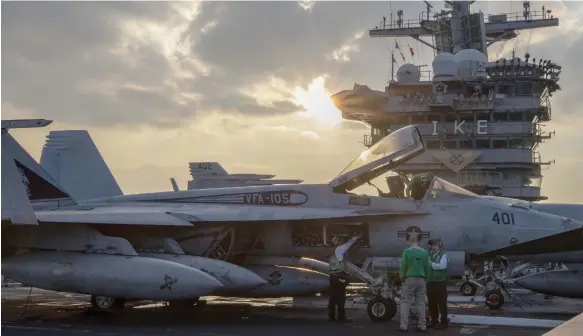  ?? US Navy ?? F/A-18 Hornet jets helped to intercept a Houthi attack that comprised 18 drones and three missiles aimed at a US warship in the Red Sea on Tuesday