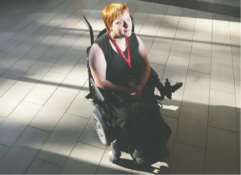  ?? WAYNE CUDDINGTON / POSTMEDIA NEWS ?? Taylor Hyatt, a Carleton University student with cerebral palsy, said her doctor at one point suggested
the possibilit­y of medically assisted death during her fight with a bout of pneumonia.