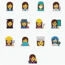  ?? Google via Associated Press ?? These images from Google show emojis that it proposed to highlight the diversity of women’s careers. The Unicode Consortium added 11 of these emojis in 2016.