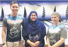  ??  ?? Team Lucky (from left) Galliano, Nurafidza and Rakiah won the Tay Motors 195 & Below Trios League.