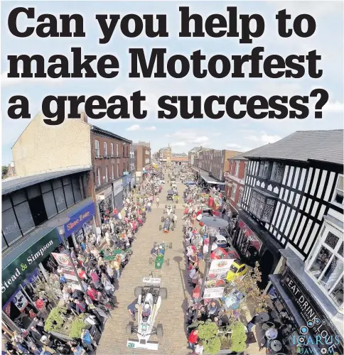  ?? Motorfest snaking through the town centre; organisers are appealing for marshals MIKE AHMED of Icarus UAV ??