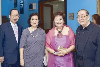  ??  ?? (From left) Former Trade attaché Simeon Hernandez and wife Regina with Sonia Roco and San Beda College’s Rev. Fr. Abbot Eduardo Africa, OSB.