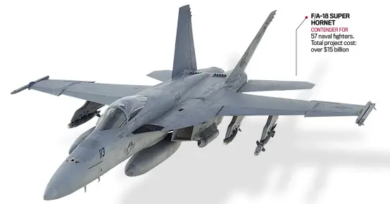  ??  ?? F/A-18 SUPER HORNET CONTENDER FOR 57 naval fighters. Total project cost: over $15 billion