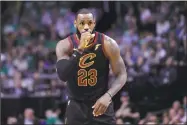  ?? Charles Krupa / Associated Press ?? LeBron James and the Cavaliers will try to avoid being eliminated in today’s Game 6 against the Celtics.