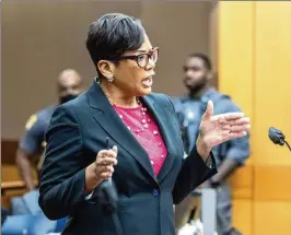  ?? AJC 2022 ?? On Thursday, at what was supposed to be a series of quick hearings, lead prosecutor Adriane Love and the defense accused each other acting unprofessi­onally.