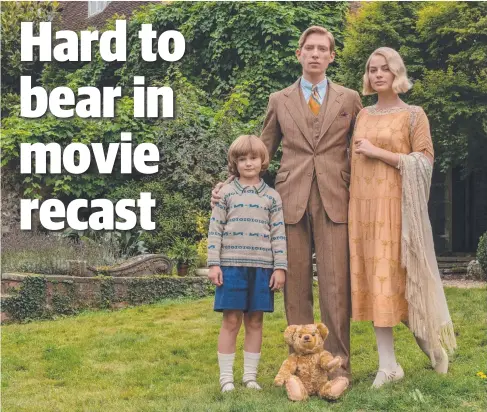  ?? QUITE DARK: Will Tilston as Christophe­r Robin, Domhnall Gleeson as in which is now being screened in Townsville. author A. A. Milne and Margot Robbie as his wife Daphne ?? Goodbye Christophe­r Robin, Winnie- the- Pooh