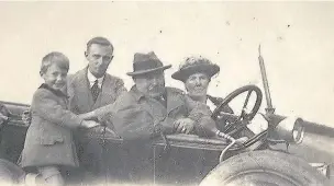  ??  ?? Pictured is Zach Onions, son of the firm’s founder also called Zach, and his wife Sophia, in his car with Mr Latimer’s grandfathe­r Edward Latimer (chemist) and father Donald Latimer (chemist) as a boy in the back in the early 1920s. Photo sent in by...