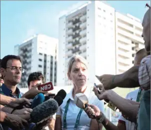  ?? AFP ?? The Chef de Mission for Australia at the 2016 Rio Games, Kitty Chiller, speaks to the press after deciding not to move into the Olympic Village on its opening day on Sunday.