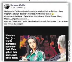  ??  ?? Winklers Post (o.) wurde mehrfach kommentier­t. Viele gaben ihm und seiner Kritik recht.