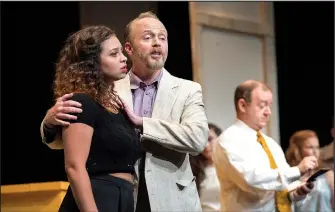  ?? NWA DEMOCRAT-GAZETTE/J.T. WAMPLER ?? Brandon Hamilton is Fred Graham and Claire Fossey is Lois Lane during a rehearsal for “Kiss Me, Kate” at the Arts Center of the Ozarks in Springdale. The show opens today.