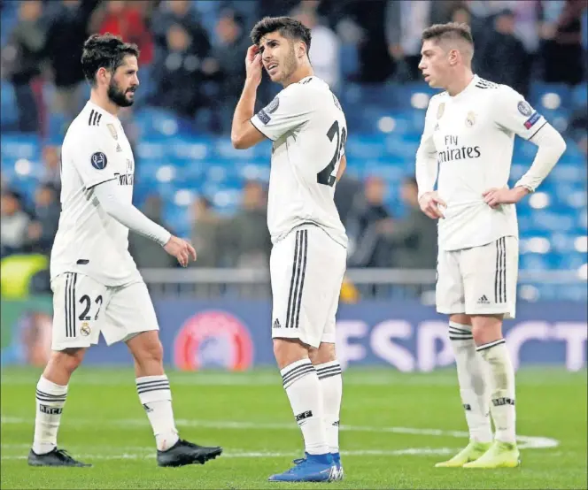  ??  ?? Isco, Asensio y Valverde en un partido de Champons disputado la pasada temporada.