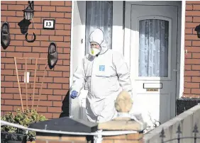  ?? PHOTOS: KYRAN O’BRIEN ?? Tragedy: (clockwise from left) Cathy Ward, her husband Alan, the door to their home and Deputy State Pathologis­t Dr Michael Curtis at the scene in Clondalkin, Dublin.