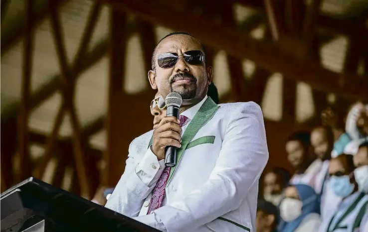  ?? MULUGETA AYENE / AP ?? Ahmed Abiy, en un míting a Jimma, a la regió d’Oromia, el 16 de juny passat, al final de la seva campanya electoral