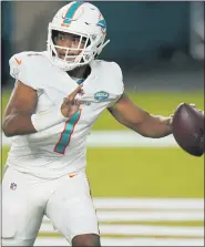  ?? LYNNE SLADKY — THE ASSOCIATED PRESS ?? Miami Dolphins rookie quarterbac­k Tua Tagovailoa, the fifth overall selection in this year’s NFL Draftwill be getting his first NFL start Nov. 1against the Los Angeles Rams.