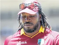  ?? CWI MEDIA PHOTO/ATHELSTAN BELLAMY ?? Chris Gayle during the one-off Finolex Pipes Twenty20 Internatio­nal between Windies and India at Sabina Park, Kingston, last month.