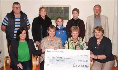  ??  ?? Top: 248 women took part in the Dip In The Nip in Rosslare this year. Above: at the presentati­on of the cheque – front, Christine Meehan; organiser, Eileen Rowe; chairperso­n, HCSC board of directors, Una Doherty; and vice chairperso­n, Marge Kehoe....