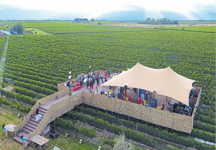  ?? ?? Ceremonia dentro de la carpa montada en los viñedos de la bodega Domaine Bousquet, en Valle de Uco, Mendoza