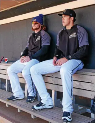  ?? THE NEWS-HERALD FILE ?? Clint Frazier, left, and Bradley Zimmer were both Indians outfield prospects in April 2016. Now Frazier is with the Yankees who come to Progressiv­e Field Aug. 3 to face Zimmer and the Indians.